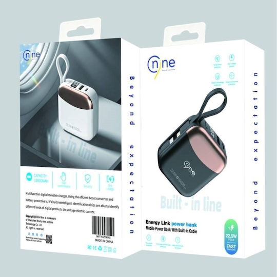 Nine R56J Power Bank 10000mAh 22.5W με Θύρα USB-A και Θύρα USB-C Μωβ