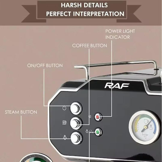 Raf Retro Style Μηχανή Espresso 850W Πίεσης 15bar Μαύρη
