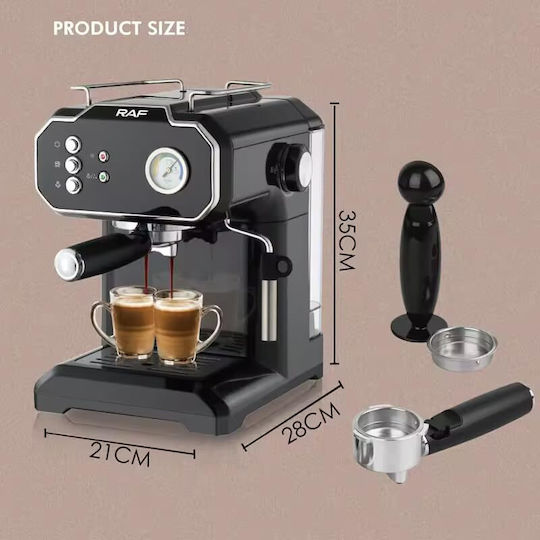 Raf Retro Style Μηχανή Espresso 850W Πίεσης 15bar Μαύρη