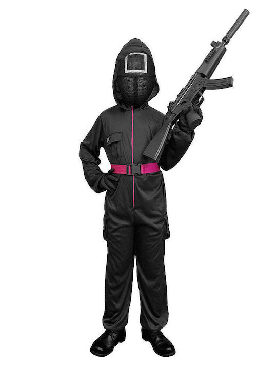 Kids Carnival Costume Black Soldier Full Body Suit Mask