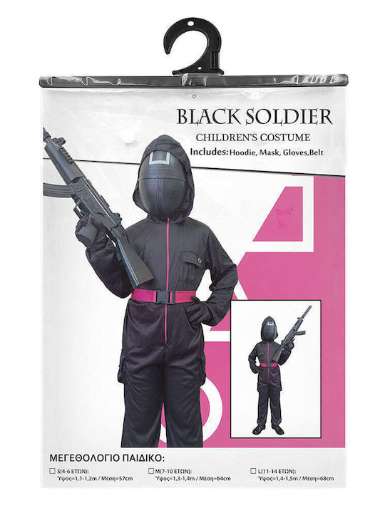 Kids Carnival Costume Black Soldier Full Body Suit Mask