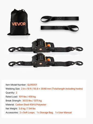 Vevor Curea 5.08x5.08cm cu curele de bagaje auto Gri 2buc