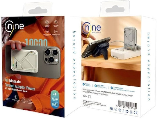 Nine G35 22.5w Wireless Fast Charging MagSafe Power Bank 2x Type-c Lightning Ports 10000mah Beige Orange