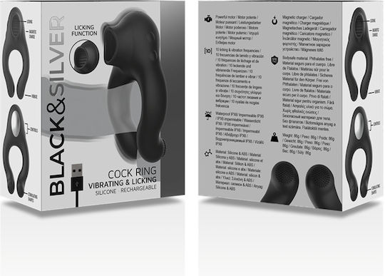 Black&silver Silicone Vibrator Ring 3 Motors Rechargeable Black