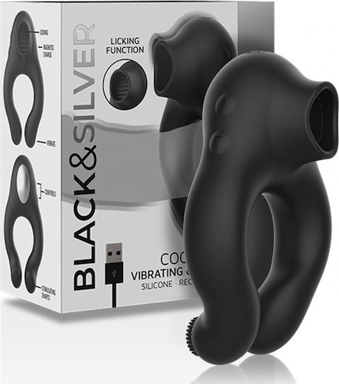 Black&silver Silicone Vibrator Ring 3 Motors Rechargeable Black
