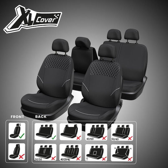 XL Cover Set Car Seat Covers 10 Pieces Polyester Complete Set Special Sedan SUV Black Car Covers 167005