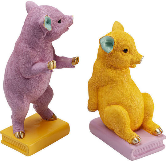 Book End Holders Pig Party Polyresin Orange Purple Set of 2 Pieces 12.8x15x29.5cm