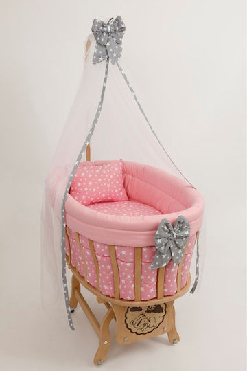 Babywiege Set mit Spitze Natürliche Holz Rosa 95x65x85cm
