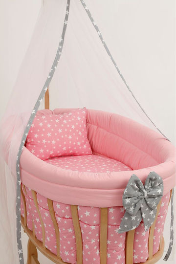 Babywiege Set mit Spitze Natürliche Holz Rosa 95x65x85cm