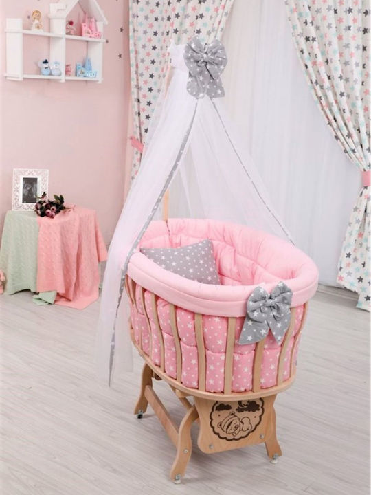 Baby Cradle Set with Lace Natural Wood Pink 95x65x85cm