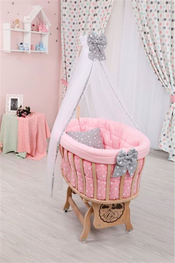 Babywiege Set mit Spitze Natürliche Holz Rosa 95x65x85cm