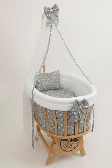 Babywiege Set Mit Spitze Natürlichem Holz Grau 95x65x85cm