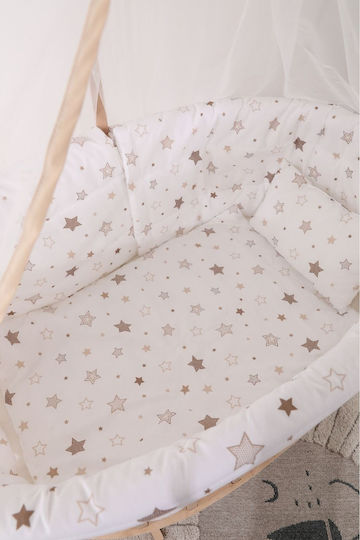 Baby Cradle Set with Lace Natural Wood Design White Star 95x65x85cm