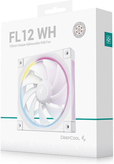 Deepcool FL12 White Case Fan 120mm 2150rpm 55cfm with RGB Lighting and 3-Pin Connection White