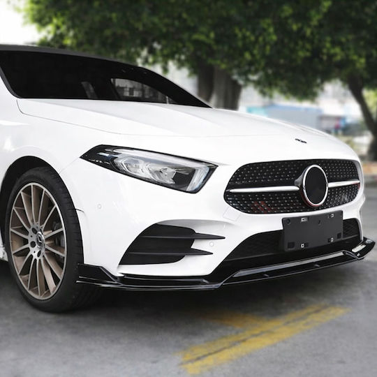 Front Spoiler Mercedes-Benz A-Class W177 18-23 Hatchback Sedan AMG Line Glossy Black 3 Pieces