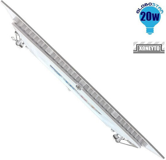 GloboStar Τετράγωνο Χωνευτό LED Panel 20W με Θερμό Λευκό Φως 3000K