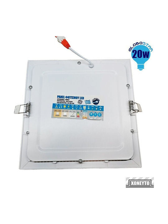 GloboStar Square Recessed LED Panel 20W with Warm White Light 3000K