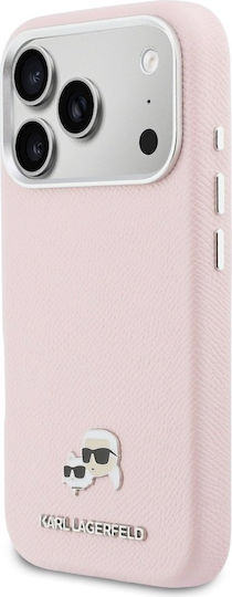 Husă Karl Lagerfeld Karl & Choupette Head Pins Saffiano Magsafe iPhone 17 Pro Max Roz Klhmp17x6pfkclp
