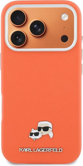 Karl Lagerfeld Case Karl & Choupette Head Pins Saffiano Magsafe Iphone 17 Pro Max Orange Klhmp17x6pfkclo