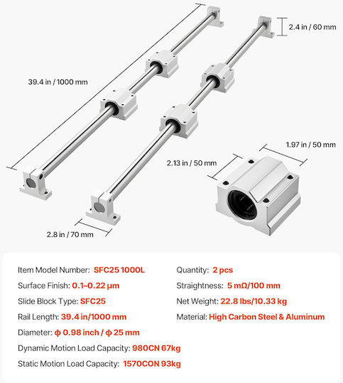 Vevor Linear Guide Kit Sfc25 2 Rails 1000 Mm 4 Sliding Bearing Guides Engraving Machines Milling Diy Zxdgsfctz25m5iaz8001v0