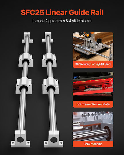 Vevor Linear Guide Kit Sfc25 2 Rails 1000 Mm 4 Sliding Bearing Guides Engraving Machines Milling Diy Zxdgsfctz25m5iaz8001v0