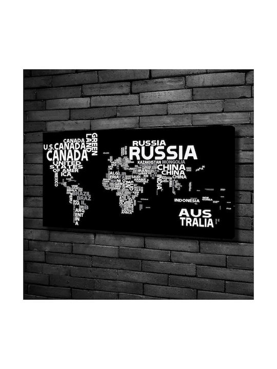 Панел Платнен Готов Рамка Карта На Света Надписи 100x50 См