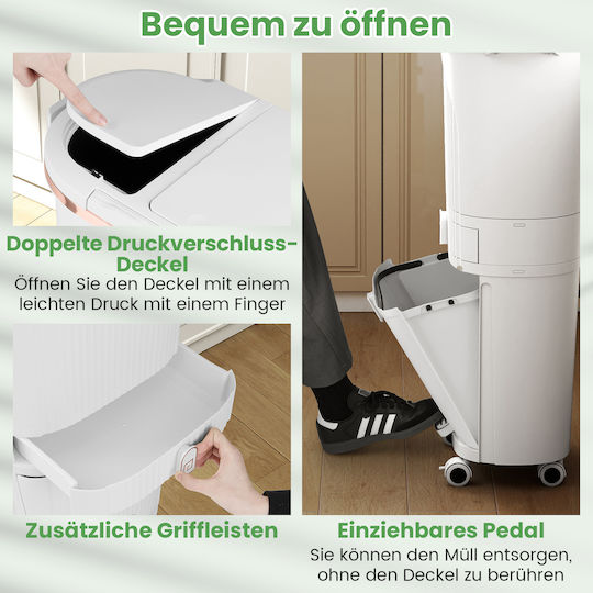 Costway Plastic Recycling Bin with Pedal 42L White