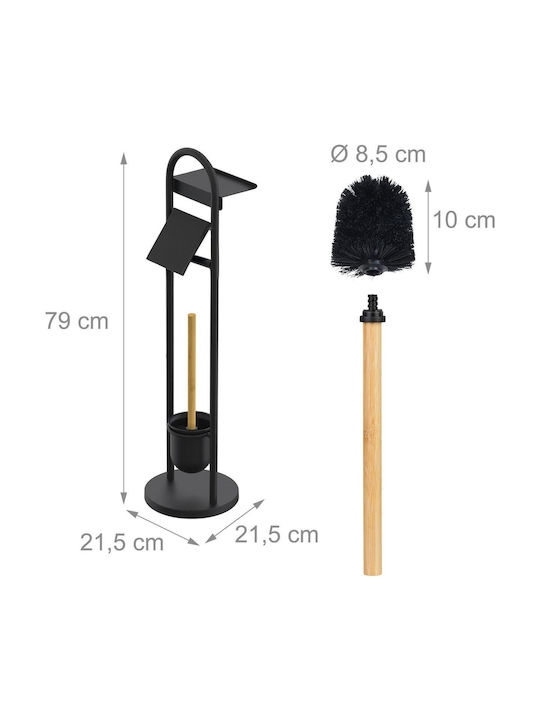 Suport Pentru Hârtie Igienică și Perie Pentru Toaletă Relaxdays Suport Pentru Telefon Metalic și Bambus Negru Maro Deschis 10051335_46
