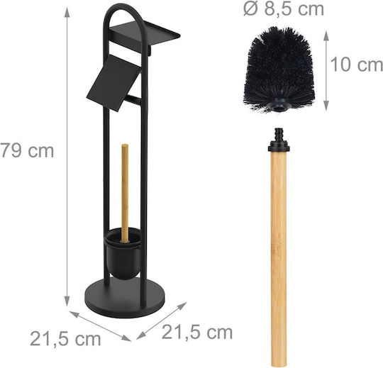 Bathroom Accessory Sets Relaxdays Metal and Bamboo Wall Mounted Bath Mat Toilet Brush Holder Black Light Brown