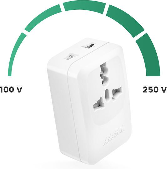 Akashi Travel Adapter Usa Japan China Usb Usb C 15w White