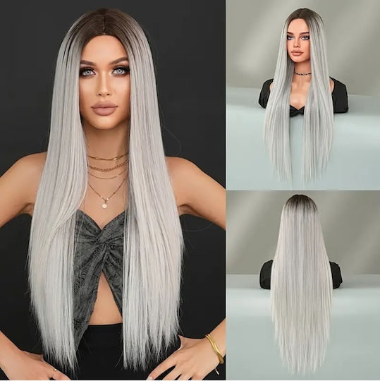 Animis Beauty Perucă cu Păr Sintetic în Gri Culoare 80cm