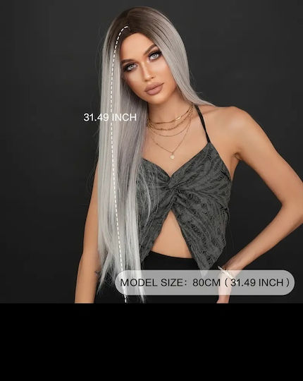 Animis Beauty Perucă cu Păr Sintetic în Gri Culoare 80cm