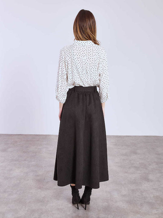 Celestino Women's Midi Skirt Suede Look Loose Fit Black