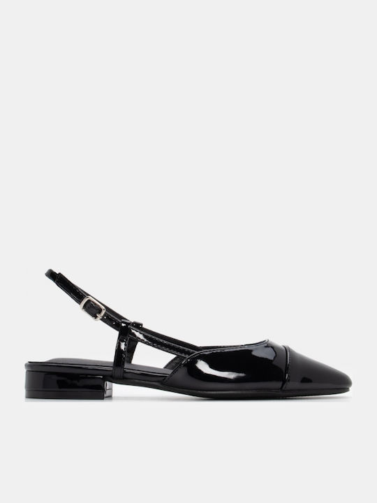 Synthetic Leather Pointy Slingback Ballerinas Black