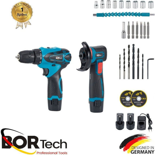Homeone Bortech Set Angle Wheel & Drill Driver 18V with 2 Batteries 3Ah and Case
