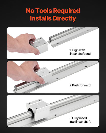 Vevor Sbr25 Linear Rail Set 2 Pieces 1200 Mm 47.24 Inch Linear Motion Guides 4 Pieces Sliders Bearings Fully Supported Shaft Cutting Grinding Milling Drilling Machines Accessories