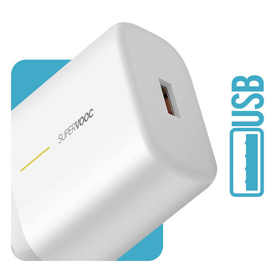 Oppo Зарядно с вграден кабел с USB-A порт USB-C 65W Бял (VCA7GACH)