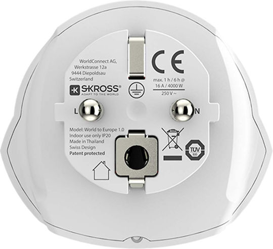 Skross World To Europe 16a Type E F 4000w Travel Adapter White