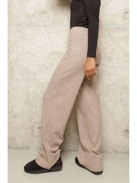 Women's Fabric Trousers with Elastic Relaxed Fit Earthenware Heather