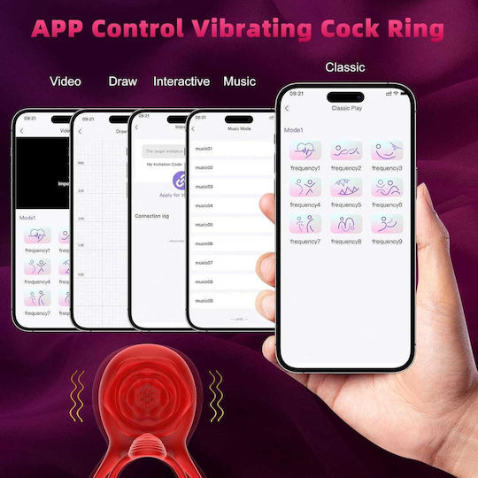 Vibrant Inel Cock Roșu EM-RINGVIB-APP-USB-10V-11186