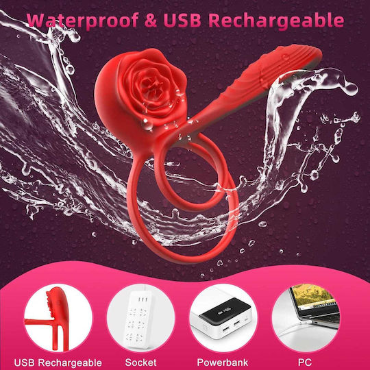 Vibrant Inel Cock Roșu EM-RINGVIB-APP-USB-10V-11186