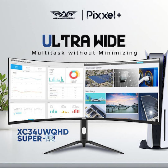 Armaggeddon XTREME SERIES XC34UWQHD Ultrawide HDR Curved Gaming Monitor 34" QHD 3440x1440 180Hz with 1ms Response Time GTG