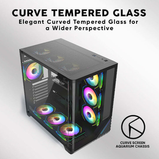 Armaggeddon X-CURVE Giga 10 Gaming Midi Tower Computer Case with Side Window and ARGB Lighting Black