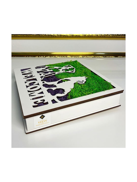 Decorative Welcome Picture Stabilized Moss Animal Silhouettes 20x20 Cm Green