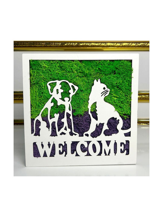 Decorative Welcome Picture Stabilized Moss Animal Silhouettes 20x20 Cm Green