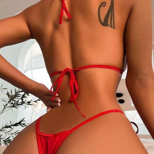 Women's Sexy Mesh Hollow Underwear Set Red Medium