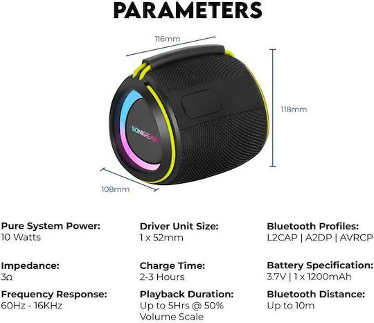 Sonic Gear SonicGo! Boom 2 Ηχείο Bluetooth 10W με Διάρκεια Μπαταρίας έως 5 ώρες Μαύρο