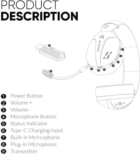 Armaggeddon Trimode Cosmic V Ultraclear Gravity Ασύρματο Over Ear Gaming Headset με σύνδεση Bluetooth / USB