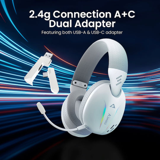 Armaggeddon Trimode Cosmic V Ultraclear Ozone Ασύρματο Over Ear Gaming Headset με σύνδεση Bluetooth / USB Λευκό
