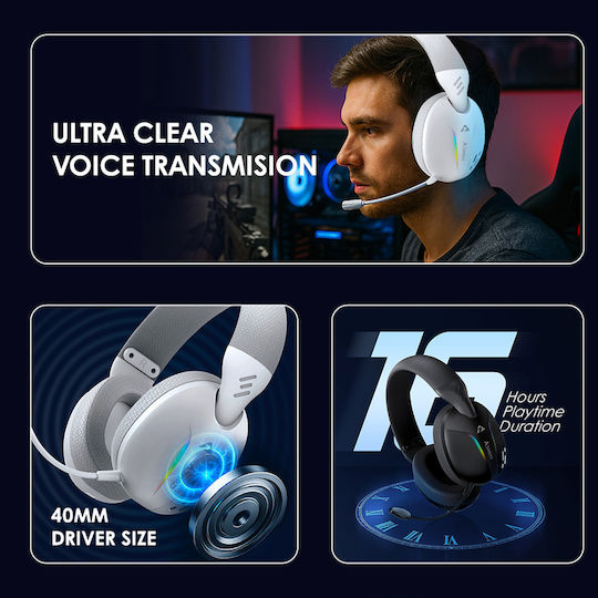 Armaggeddon Trimode Cosmic V Ultraclear Ozone Ασύρματο Over Ear Gaming Headset με σύνδεση Bluetooth / USB Λευκό